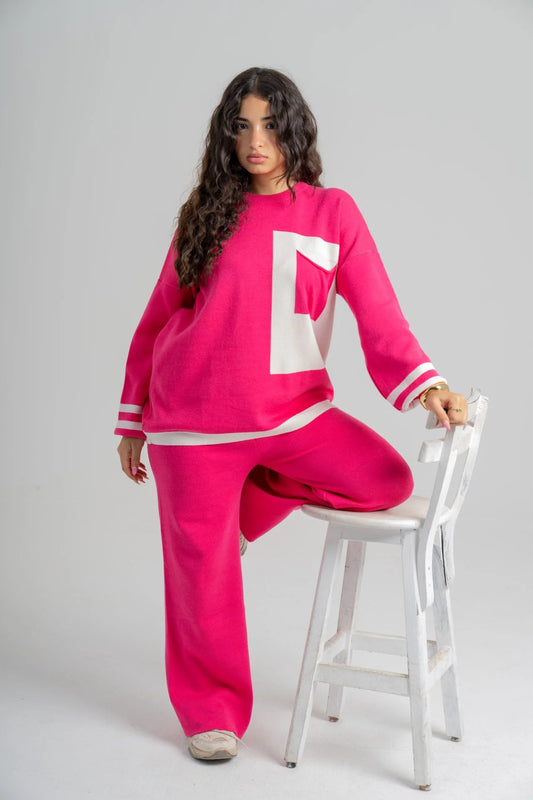 سوت تريكو بلونين بتفاصيل راقية وخامة عالي الجودة - Pink