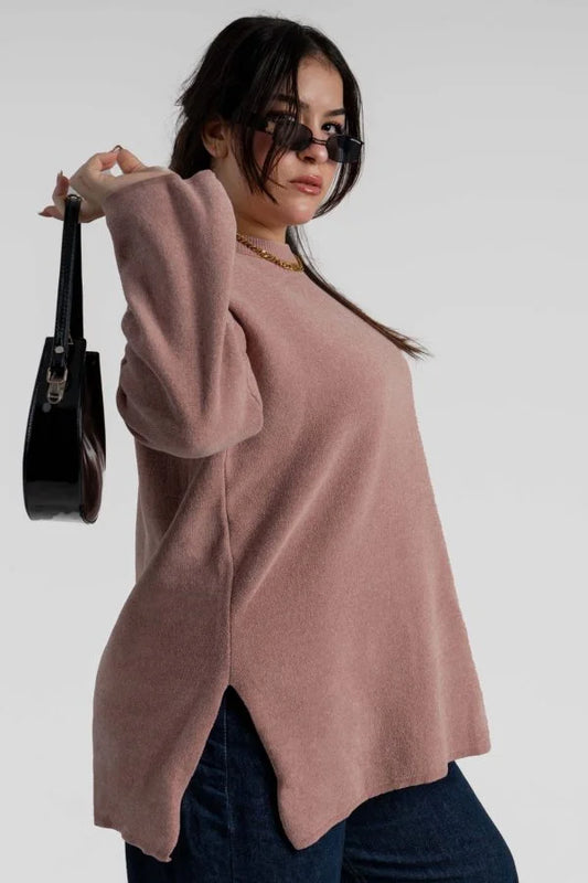 بلوفر تريكو قطيفة ناعم عالي الجودة – Beige